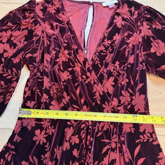 Calvin Klein 3/4 Sleeve Velvet Burnout Wrap Hi Lo Red Dress Whimsigoth Vampy - Picture 10 of 10